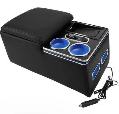 Asiento Trasero Consola Central Organizador Teléfono Cargador Inalámbrico Portavasos Almacenamiento LED Foto 1 de 4