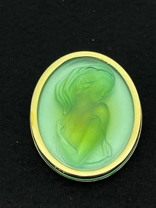 Lalique Paris Clemence Lady Cameo Green Opalescent Crystal Brooch - Picture 1 of 15