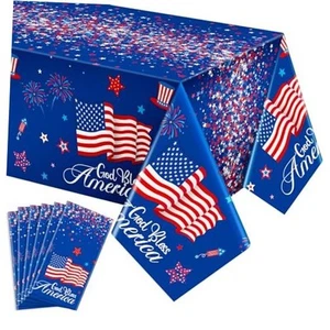 6 Pcs 4th of July Plastic Tablecloth 54 x 108 Inch Patriotic Tablecloth - Picture 1 of 8