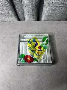 Butterfly Glass Trinket Jewelry Box Mirror Hing 4.25 X 4 Inch - Picture 1 of 15