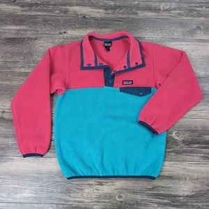 Patagonia Synchilla Jacket Snap T Pullover Size 7/8 Small Girls Pink Blue Fleece - Picture 1 of 15
