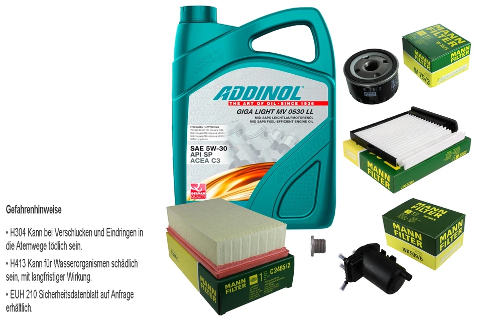 MANN Inspektionspaket 5L ADDINOL GIGA LIGHT MV 0530 LL 5W-30 für Nissan Tiida - Bild 1 von 1
