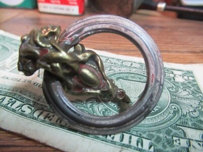 ANTIQUE ORNATE  BRASS DRAWER PULL DROP RING HARDWARE DOOR HANDLES  - Image 1 of 4