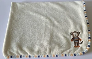 Babies R Us Cream Monkey Baby Blanket Orange Blue Stripe Trim Security Beige - Picture 1 of 4