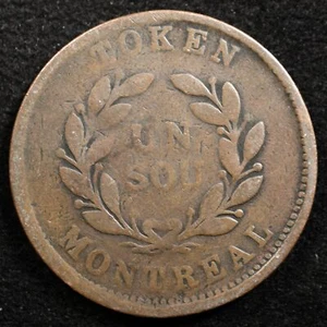 Lower Canada 1 Sou 1838, Coin, (1835-1838), Coarsely Reeded, Lc-40A1, Inv#F405 - Picture 1 of 2