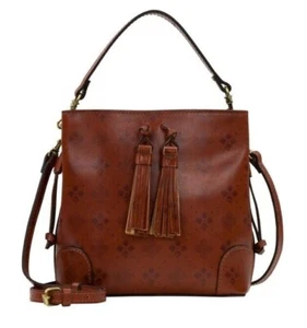 Patricia Nash Chaumont Leather Top Handle Crossbody Bucket Bag-Tan Signature-New - Picture 1 of 5