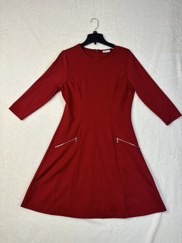 VALENTINO Abito rosso elasticizzato New York & Company festa dettagli midi cerniera taglia L alto