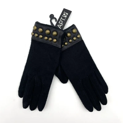 Новый с Ярлыками Apt 9 черный акриловая кожа отделка латуни с заклепками очень мягкие перчатки женщин OSFM - Изображение 1 из 4