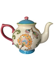 Coastline Imports Dutch Wax 7.5in Blue & Ivory Floral Tea Pot Teapot Retro Vibes - Picture 1 of 7