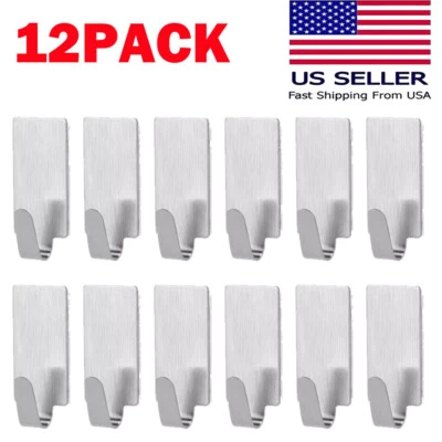 12 ganchos autoadhesivos de acero inoxidable para puerta de pared de baño soporte adhesivo fuerte Foto 1 de 4