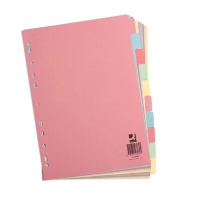 10 Part Subject Filing File Dividers A4 Multi Punched Coloured   - Image 1 of 3