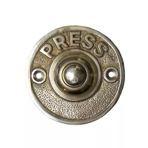 Vintage Door Bell Push Button 'Press' Round Aged Brass 60mm Diameter - Picture 1 of 2