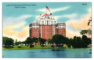 Postal Lake Cliff mostrando Cliff Towers Hotel en Dallas Texas - Imagen 1 de 2