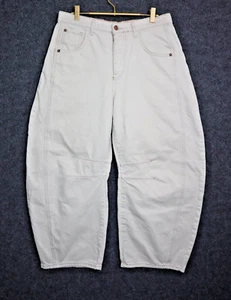 Free People Pants Women 28x25 Off White Good Luck Mid-Rise Barrel Jeans BOHO EUC - Picture 1 of 7