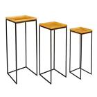 Stylish Square Nested Tables Made of Iron and Wood - Set of 3