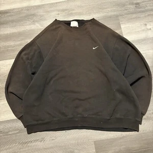Vtg 90s Distressed Faded Nike Swoosh Black Brown Crewneck Sweatshirt XL Boxy - Picture 1 of 7