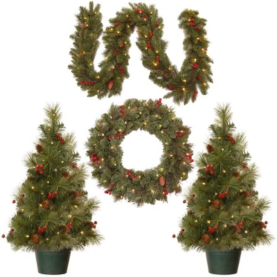 National Tree Company Pre-lit White LED Lights Holiday Christmas 4-Piece Set ... - Image 1 of 4