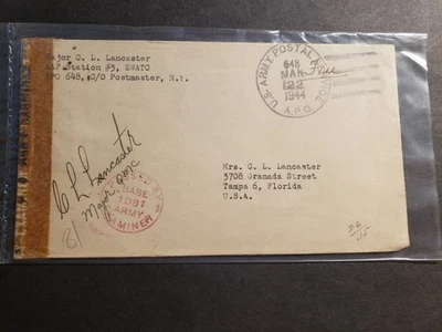 APO 648 PRESTWICK, SCOTLAND, UK 1944 Censored Army Cover EWATC AAF Station #3 - Image 1 of 2