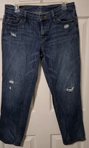 LOFT Boyfriend Jeans 4 Medium Wash Distressed Stretch Soft Cropped - Picture 1 of 3
