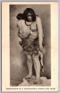 Chicago Natural History Museum Postcard Restoration Neanderthal Woman and Child - Picture 1 of 2