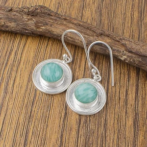Offre fête des sœurs amazonite naturelle fille boucles d'oreilles neuves bijoux argent sterling - Photo 1/9