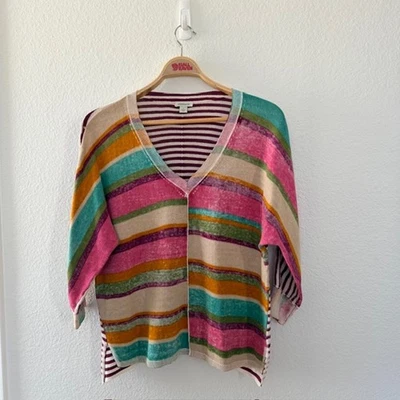 Suéter Sundance Johanna a Rayas Algodón Ligero Suave Cuello en V Pullover Mujer L Foto 1 de 4