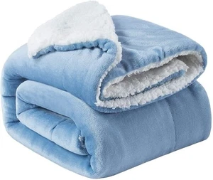 Micromink Summer Ac Mild Heavy Winter Blanket Super Soft Plain White & Aqua - Picture 1 of 4