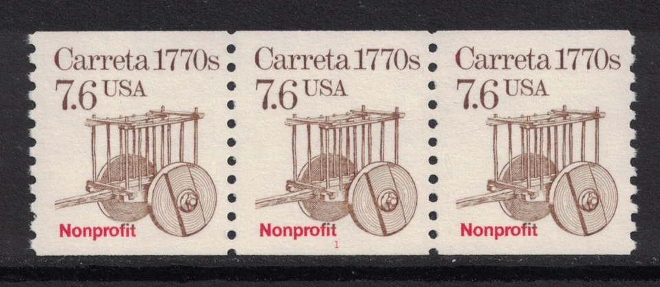 Scott 2255- MNH Plate Strip of 3, #1- 7.6c Carreta 1770s- PNC3 mint - Image 1 of 1