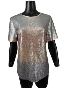 St. John Boutiques Shirt Short Sleeve Blouse Round Neck Sequined Top Womens Sz 8 - Picture 1 of 7