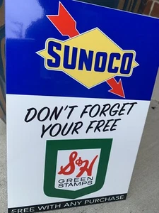 Vintage Style Sunoco Gas S&H Green Stamps Steel Metal Top Quality Sign - Picture 1 of 5