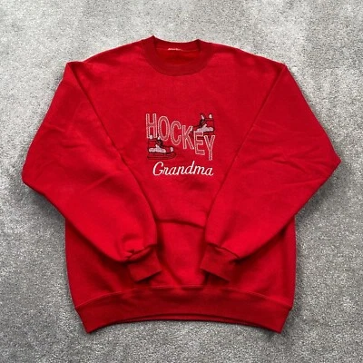 Vintage Hockey Grandma Embroidered Fleece Pullover Sweatshirt Women's Size L Red - Image 1 of 4