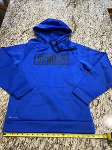 mens nike Htf Size S small swoosh hoodie Hooded Sweatshirt Blue Black Logo - Picture 1 of 7