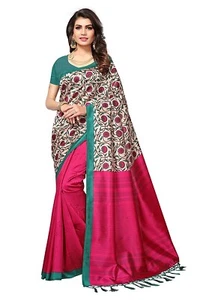 VOILA Women's Printed Mysore Silk Saree with Tessals at Pallu Pink - Picture 1 of 4