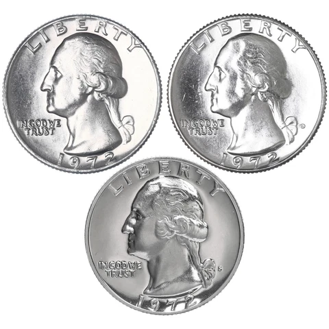 1972 P D S Washington Quarter Year Set Proof & BU US 3 Coin Lot Cover