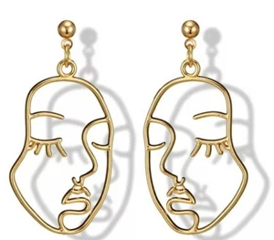 Jugendstil Gesicht Ohrringe vergoldet Retro Sheek Kunstschmuck - Bild 1 von 3