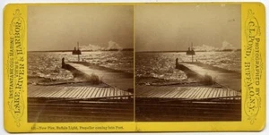 SVB0935 Stereoview Buffalo NY New Pier and Buffalo Lighthouse - Bild 1 von 1