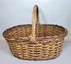 Vintage Woven Natural Willow Wicker Basket Garden Trug Rustic Handmade L17