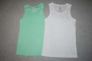 Girls 2 LOT RIBBED TANK TOP Solid Color MINT GREEN & WHITE Size S 6-6X - Picture 1 of 1