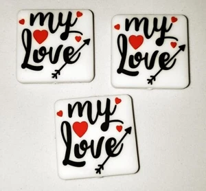 MY LOVE Día de San Valentín Cuentas Focales de Goma de Silicona Hágalo Usted Mismo Bolígrafos Abalorios Juego de 3 - Imagen 1 de 3