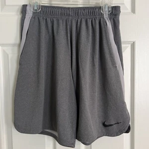 Nike Shorts Mens Medium Grey Dri Fit Swoosh Logo Warmup Gym Training Sports - Picture 1 of 4