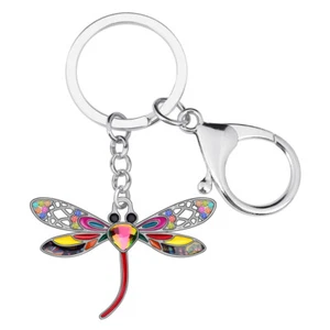 Enamel Alloy Rhinestone Dragonfly Keychains Key Ring Insects Jewelry Charms Gift - Picture 1 of 11