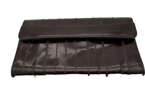 Vintage Genuine Eel Skin Leather Burgundy Clutch Wallet Bifold Credit Card - Picture 1 of 11