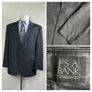 Jos A Banks Mens 48L Charcoal Gray Wool Window Pain Check Sport Coat - Picture 1 of 16