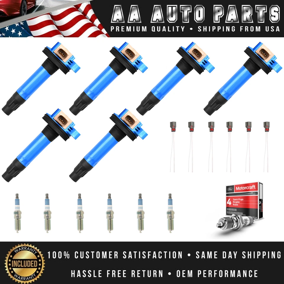 6 Performance Ignition Coil & Spark Plug & connectors for 15-20 Ford Transit-250 - Image 1 of 1