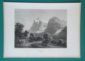 SWITZERLAND Grindelwald w/ Wetterhorn & Mettenberg Swiss Alps - 1868 Print - Picture 1 of 1