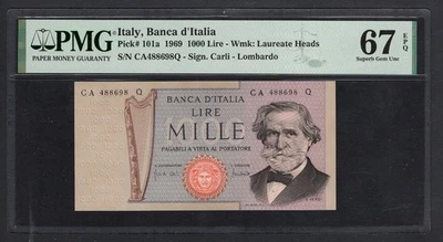 Italy 1000 Lire 1969 P101a Uncirculated Grade 67 - Image 1 of 2