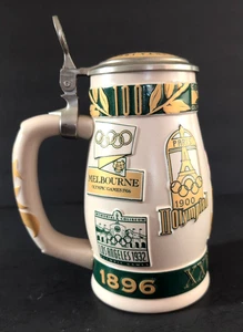 Atlanta 1996 Centennial Olympics Bierstein mit Deckel Budweiser Anheuser Busch sehr guter Zustand + - Bild 1 von 15