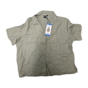 Buffalo Women's Linen Blend Short Sleeve Button Front Top, Light Olive, Size L - Picture 1 of 3