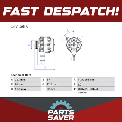 Alternator 0986048791 Bosch 1204433 13117340 6204187 93169028 93169029 Quality - Image 1 of 4