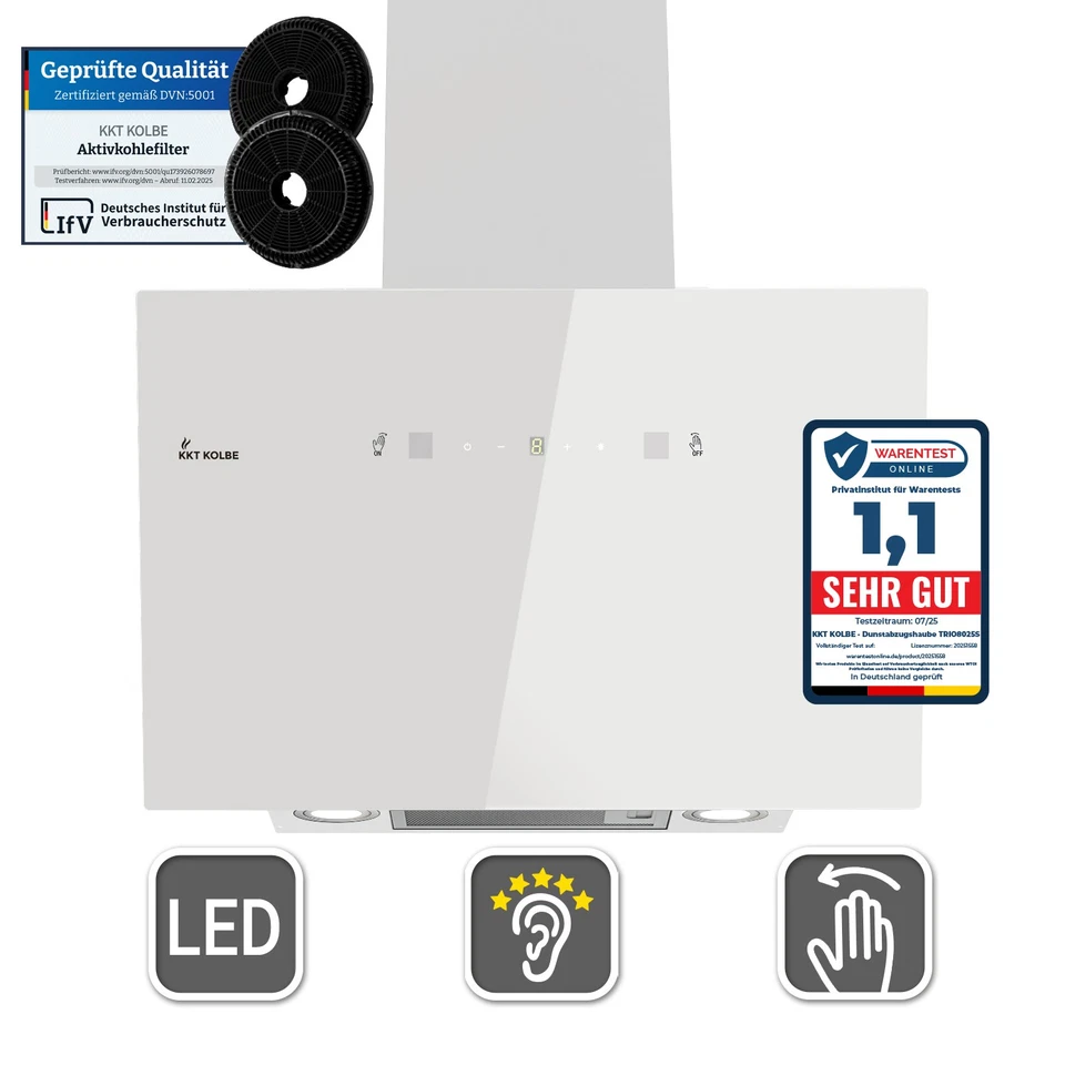 KKT KOLBE Dunstabzugshaube 60cm Umluft Abluft Wandhaube Kopffrei Weiß Gestensteuerung